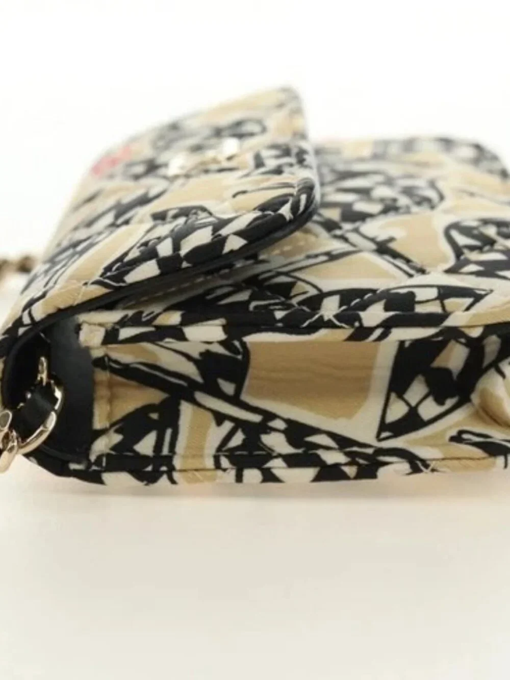 CHANEL Matelasse Chain Shoulder Pouch Nylon Beige Gold CC Auth bs35360SAM